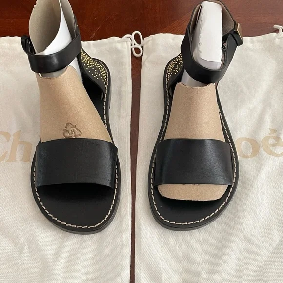 NEW CHLOE Suzanna Studded Leather Ankle Strap Sandals - - Picture 4 of 8